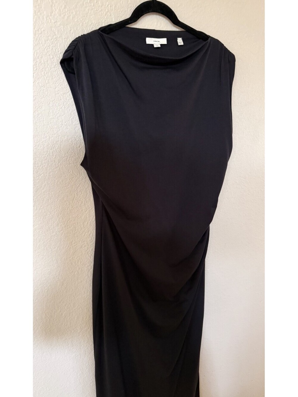 New Vince Cowlneck Cotton Midi-Dress In Black Size L $248 - Picture 6 of 11